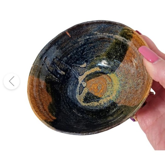 Pottery Bowl Neutral Earthy Browns Half Half Dip Glazed Signed Artisan Vintage - Picture 9 of 12